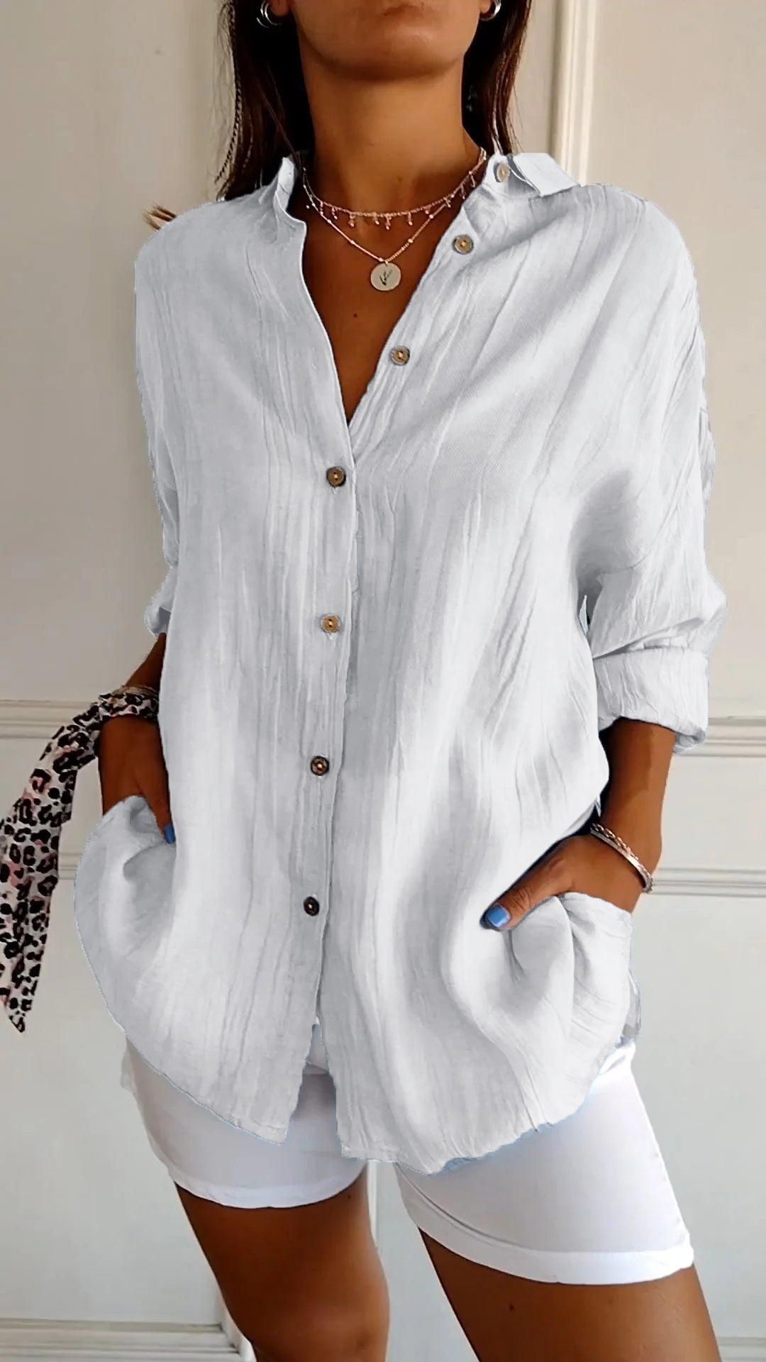 Variant image for Chemise Femme Élégante à Manches Longues Plissée-89