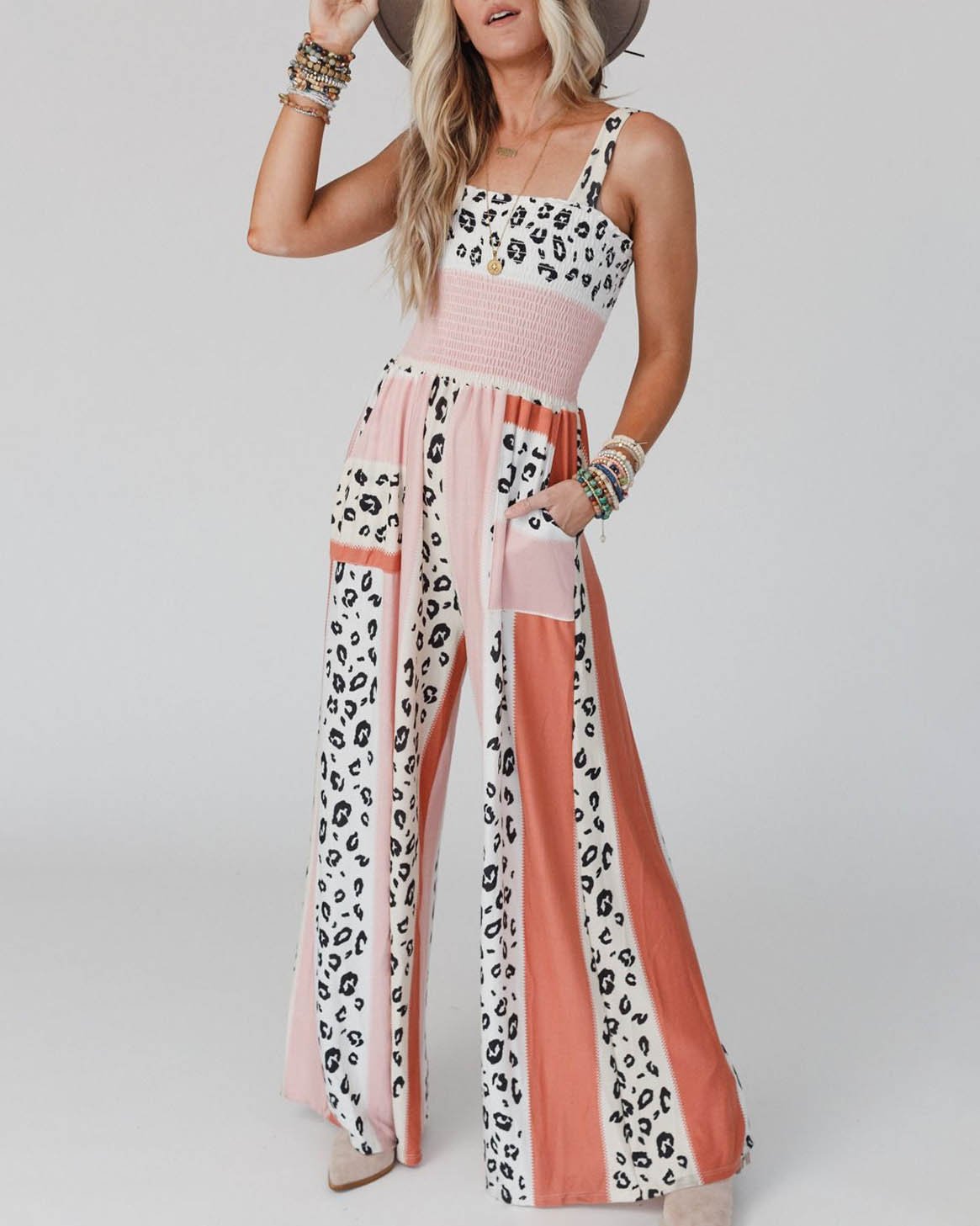 Combinaison Femme Chic à Jambes Larges en Polyester-1
