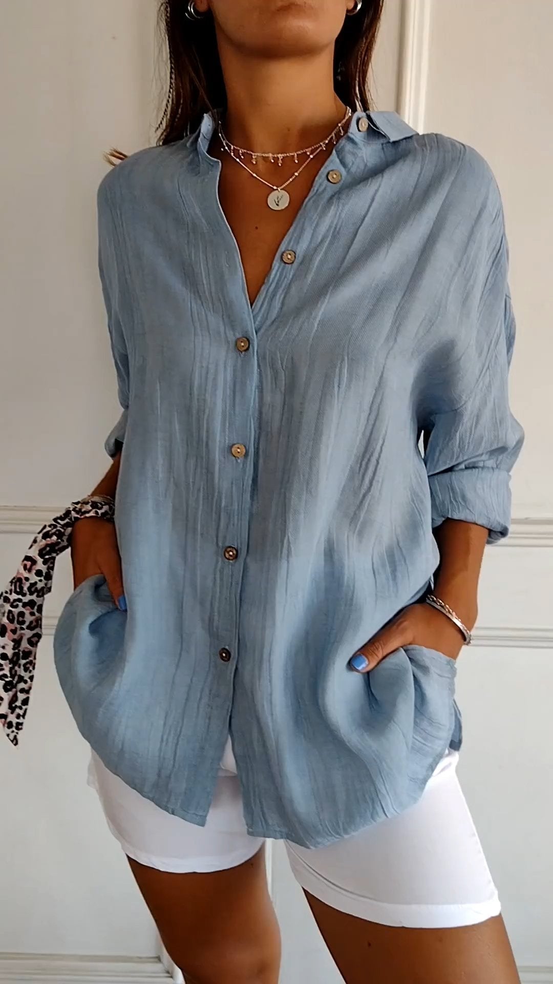 Chemise Femme Élégante à Manches Longues Plissée 1