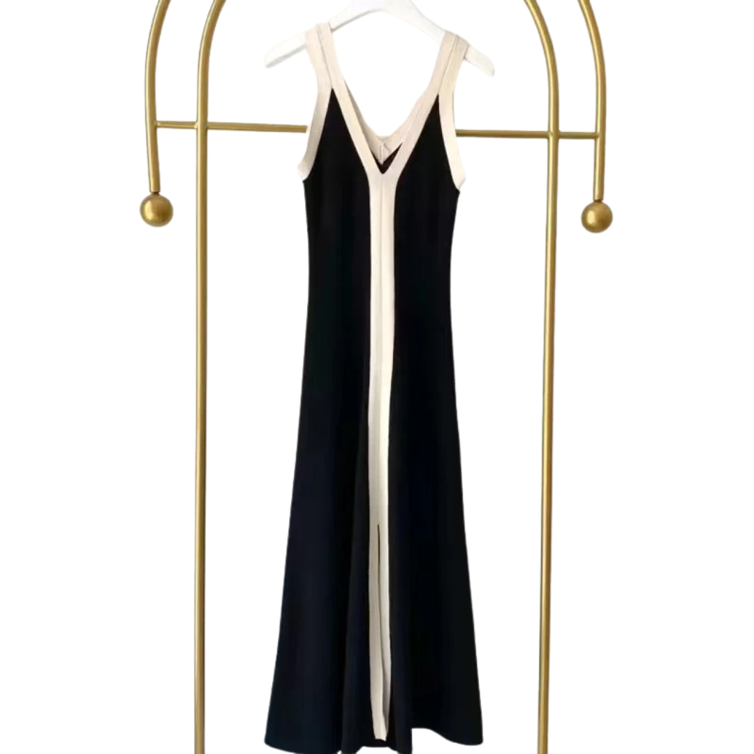 Robe en maille sans manches à col en V pour femmes