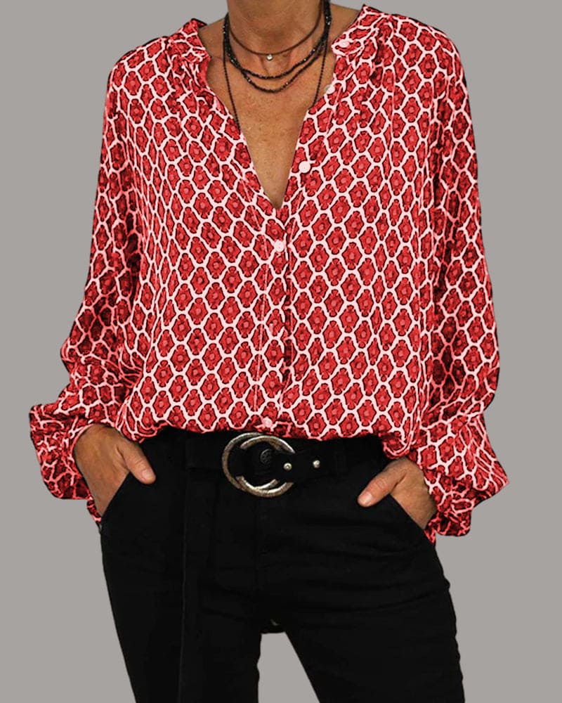 Variant image for Chemisier Femme Chic Col en V Mélange de Coton à Manches Longues-9