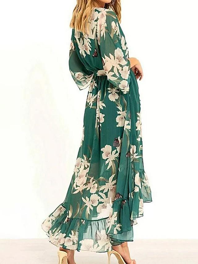 Robe Longue Femme Col en V Manches 3/4 Tissu Doux-4
