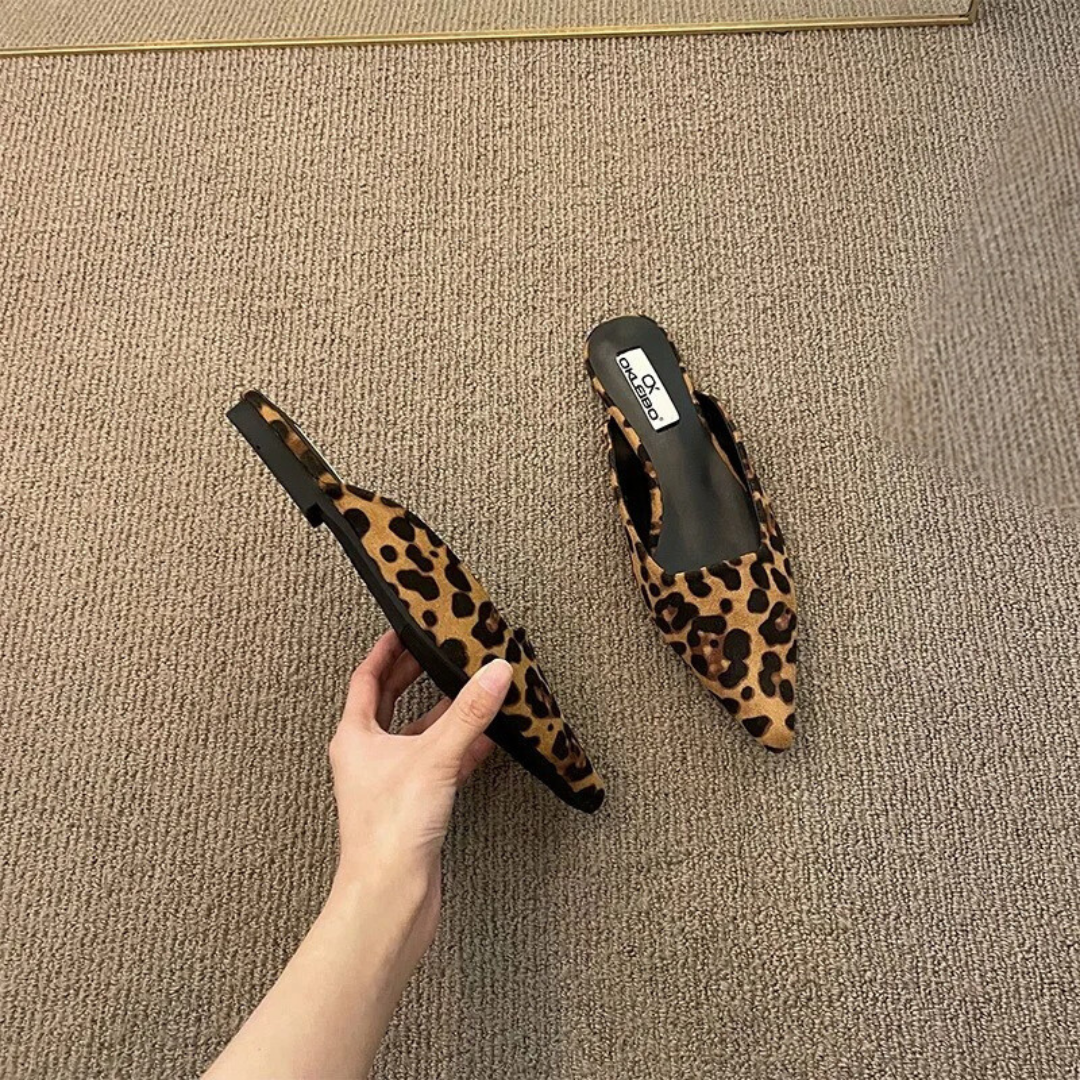 Mules à bout pointu à imprimé léopard pour femmes