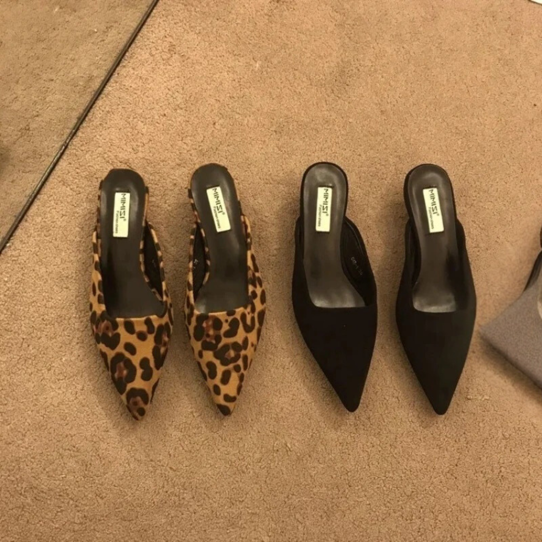 Mules à bout pointu à imprimé léopard pour femmes