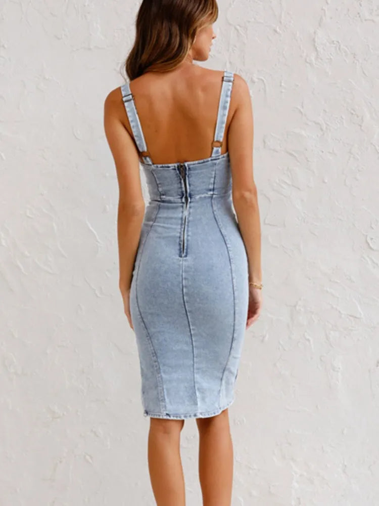 Robe en Jean Femme Décontractée Sangles Réglables 100% Coton-6