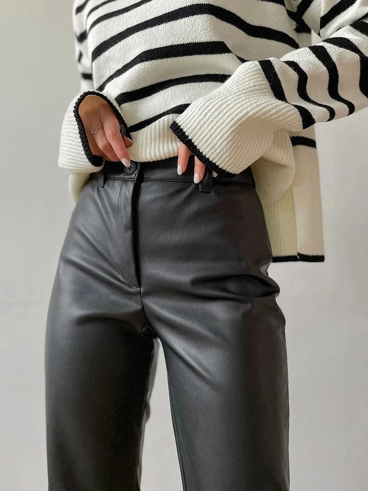 Pantalon classique en cuir pour femmes