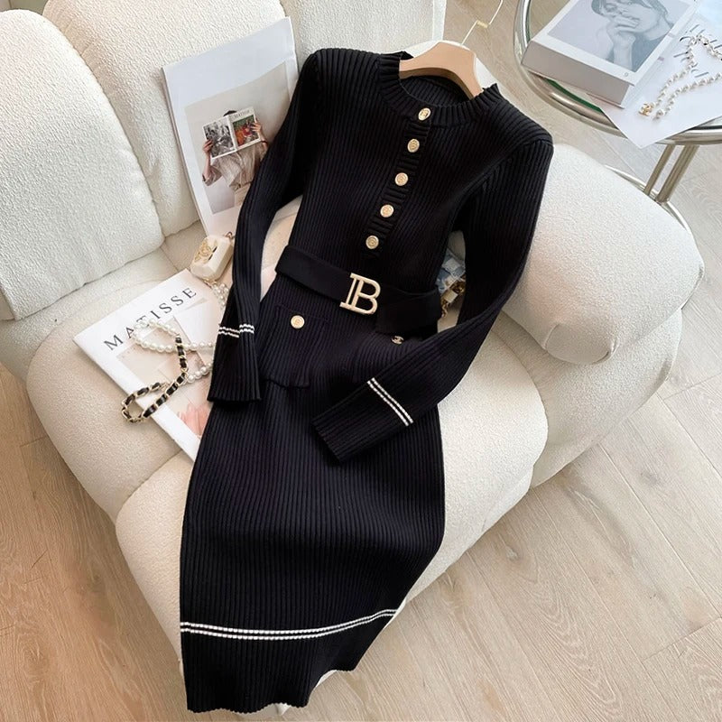 Robe en maille demi-boutonnée pour femmes