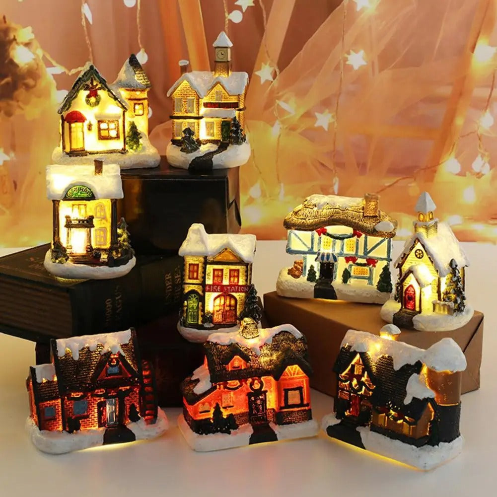 Ensemble de 6 maisons de village à LED pour scène de Noël