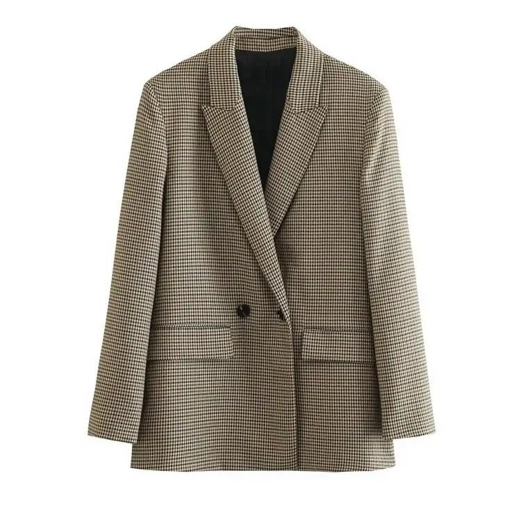Manteau blazer vintage à carreaux pour femmes