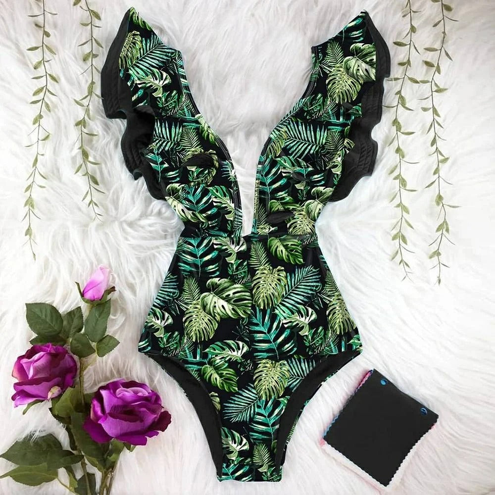 Maillot de bain à volants imprimé floral pour femmes
