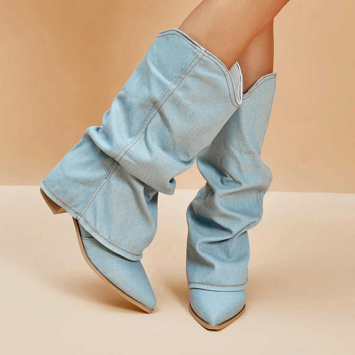 Bottes en denim à talons hauts pour femmes