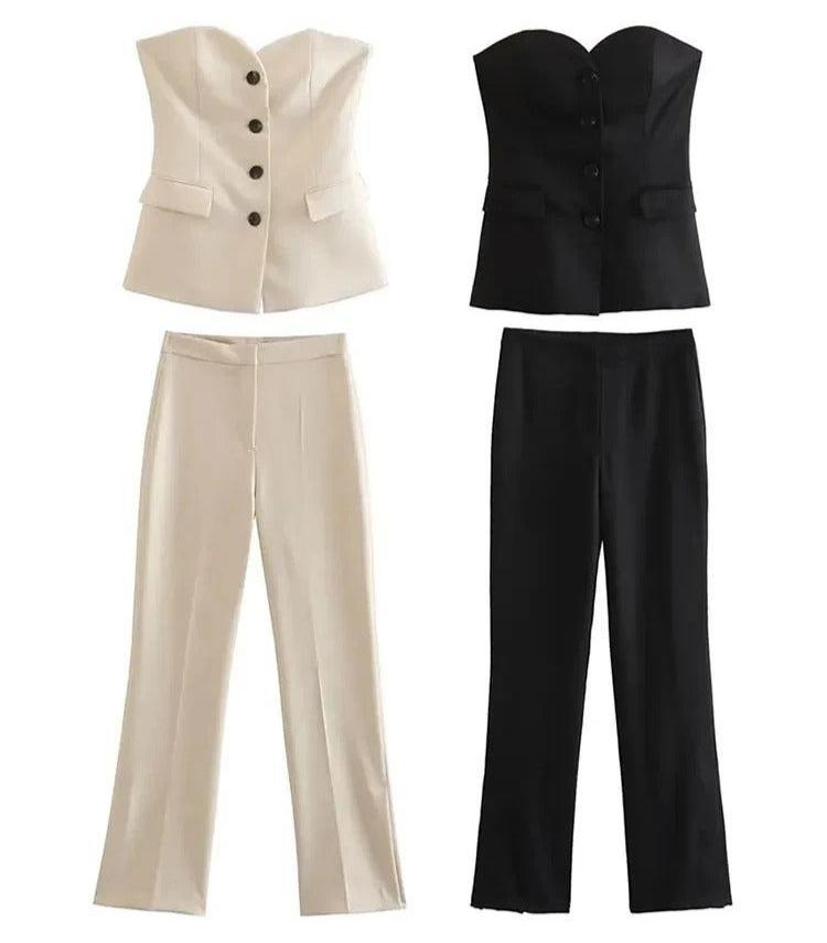 Ensemble tube et pantalon à épaules courtes pour femmes