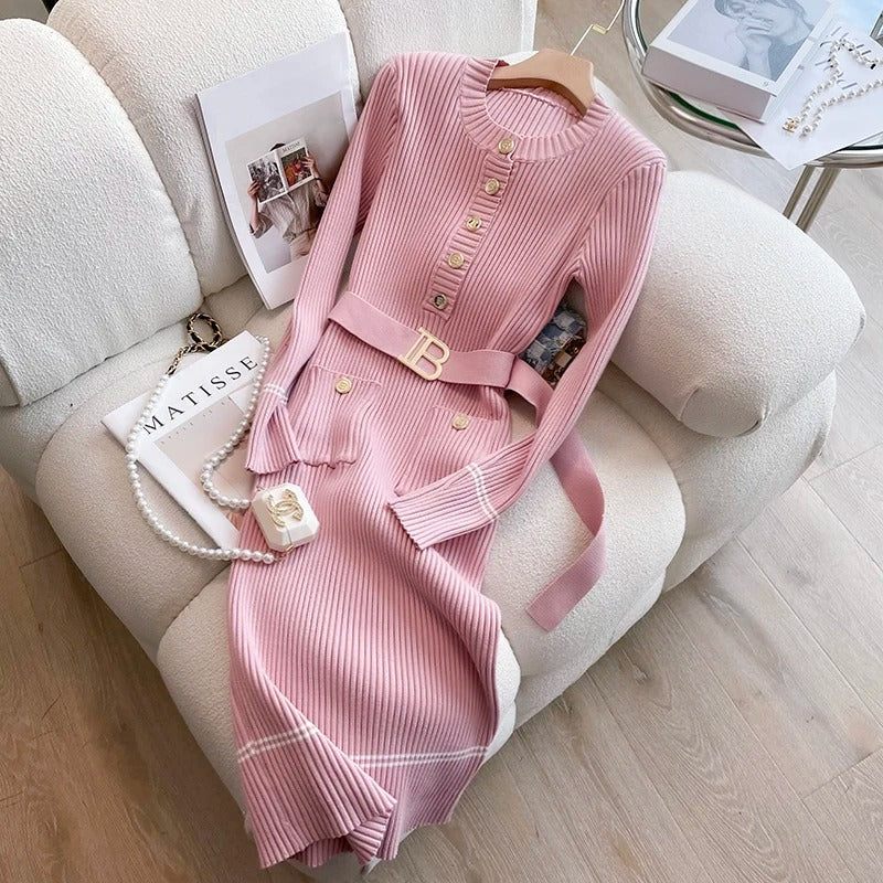 Robe en maille demi-boutonnée pour femmes