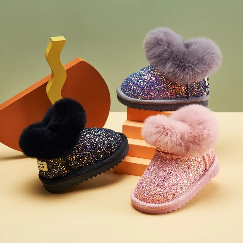 Bottes de neige chaudes en peluche à fond souple pour enfants