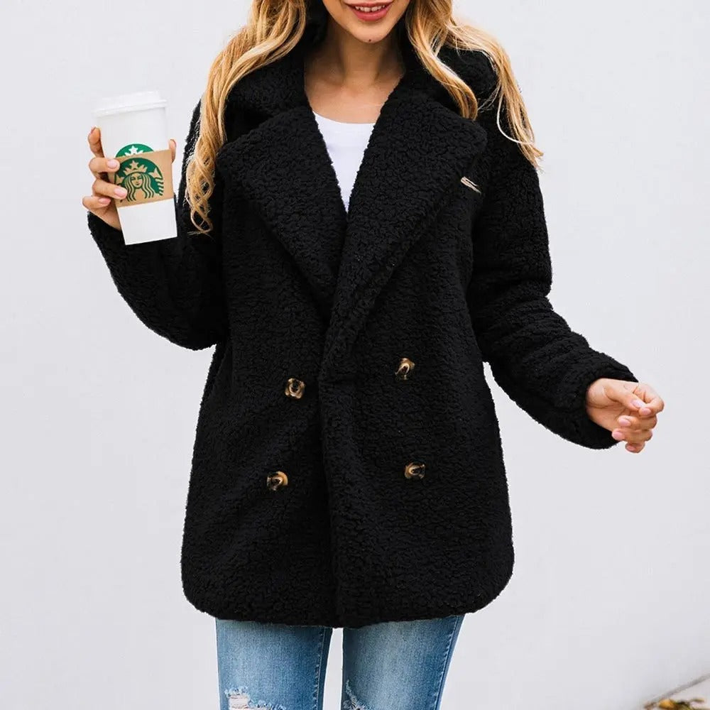 Manteau Teddy à double boutonnage pour femmes