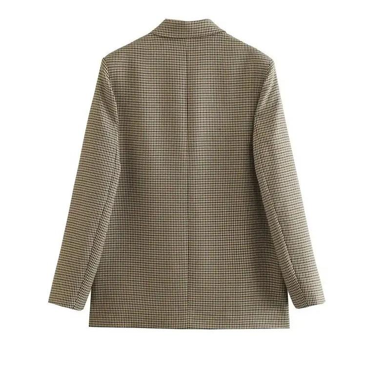 Manteau blazer vintage à carreaux pour femmes