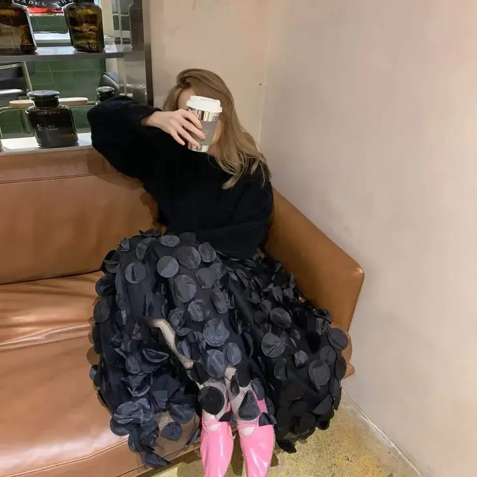 Jupe en maille de tulle à pois 3D pour femmes