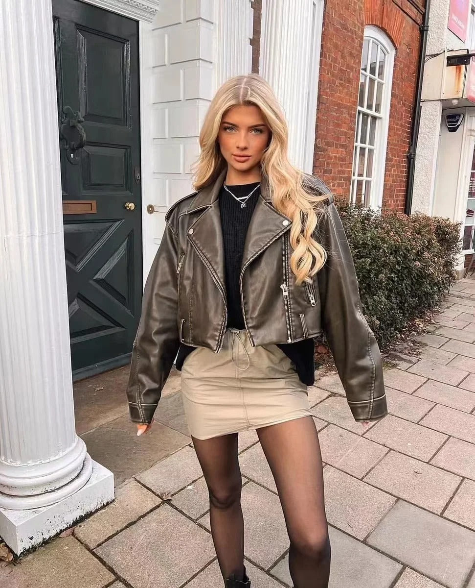 Veste en cuir vintage pour femme