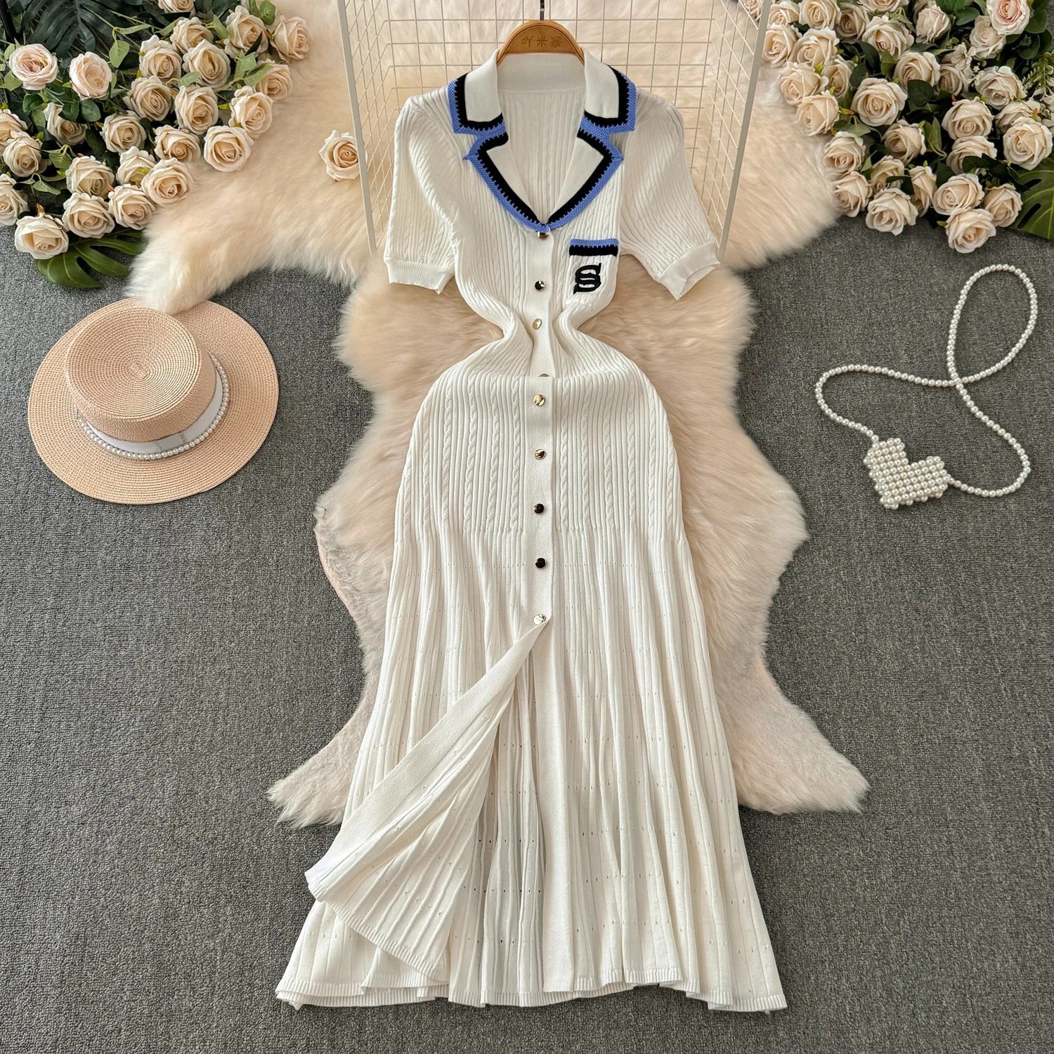 Robe chemise longue en tricot pour femmes