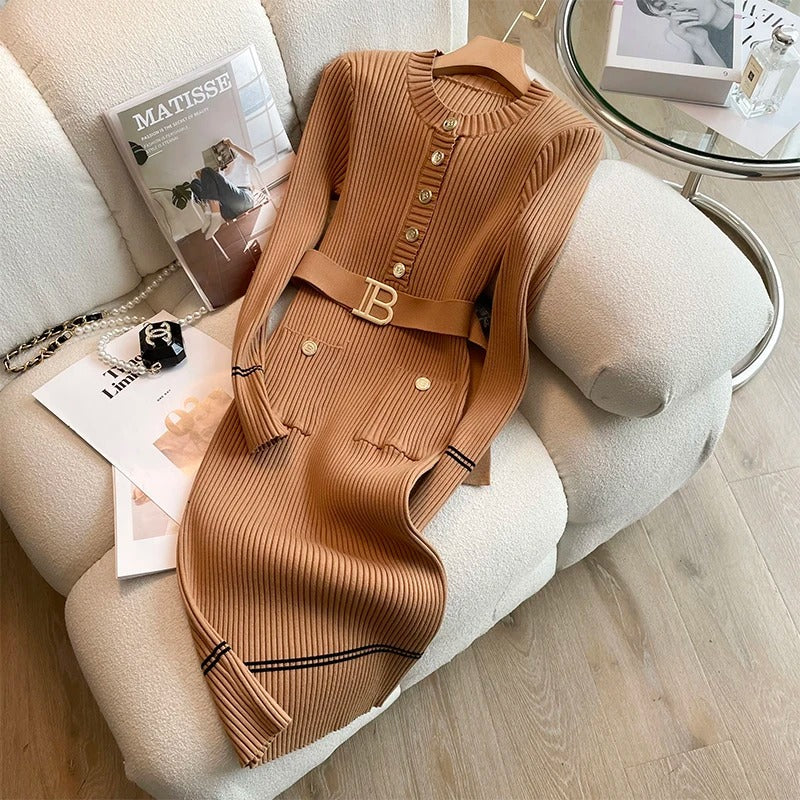 Robe en maille demi-boutonnée pour femmes