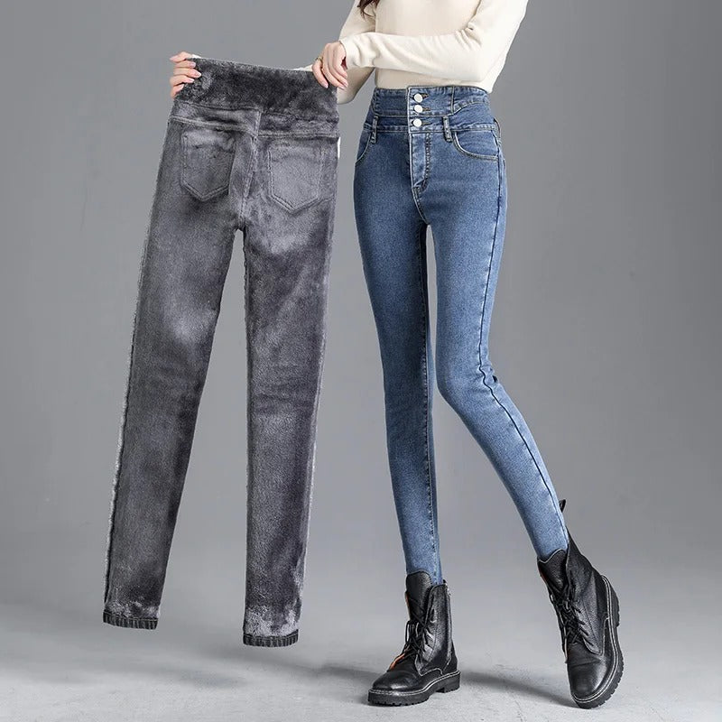 Jeans Skinny Thermique Taille Haute