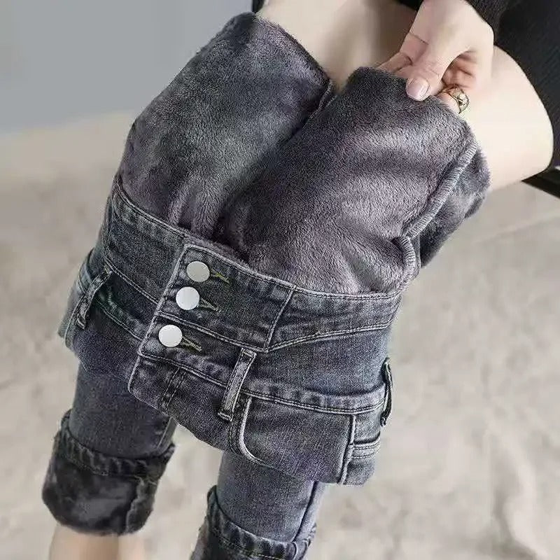Jeans Skinny Thermique Taille Haute