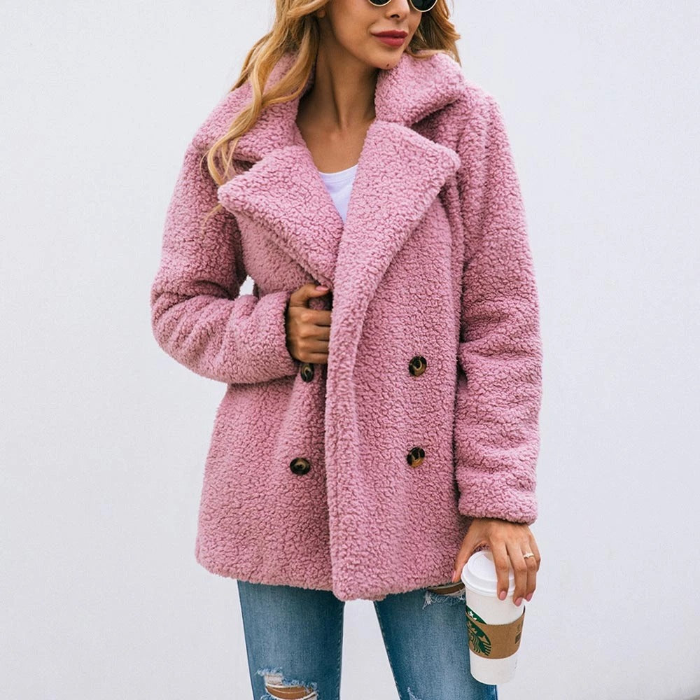 Manteau Teddy à double boutonnage pour femmes