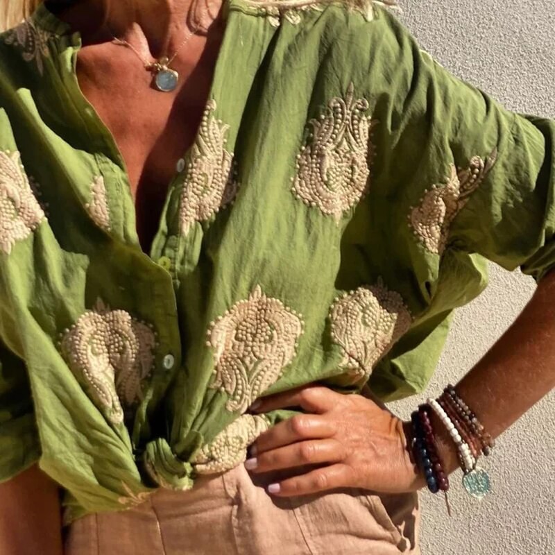 Chemisier Femme Chic Ajustement Mélange Polyester Coton 4
