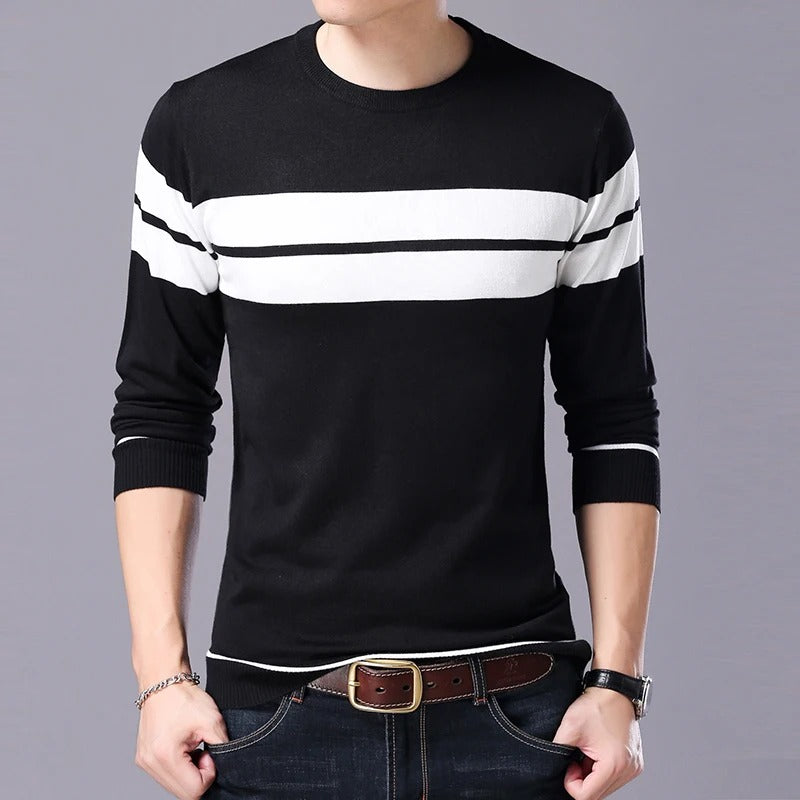 Pull-over patchwork à col rond pour hommes