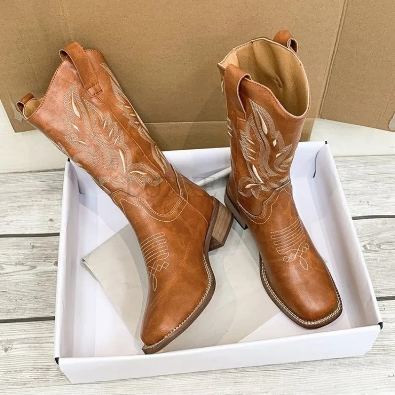 Bottes de cow-boy à broderie vintage pour femmes