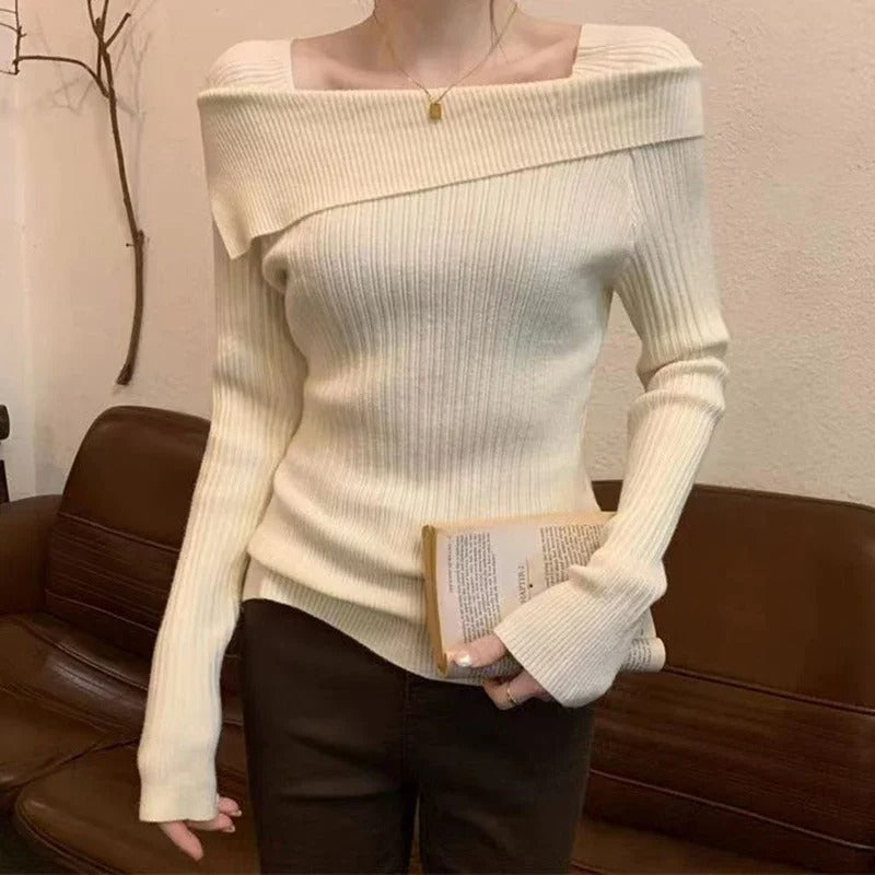 Pull en tricot à épaules dénudées pour femmes