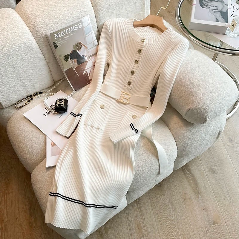 Robe en maille demi-boutonnée pour femmes