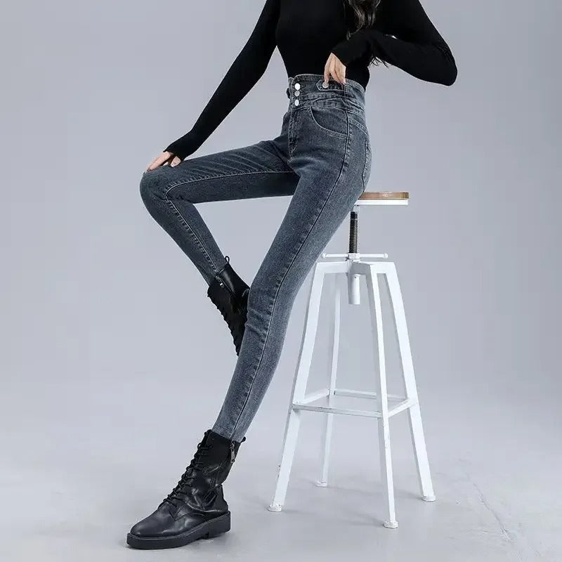 Jeans Skinny Thermique Taille Haute