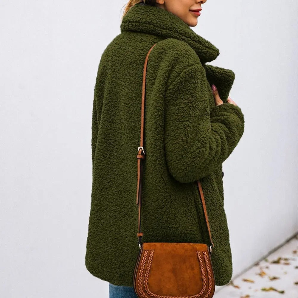 Manteau Teddy à double boutonnage pour femmes