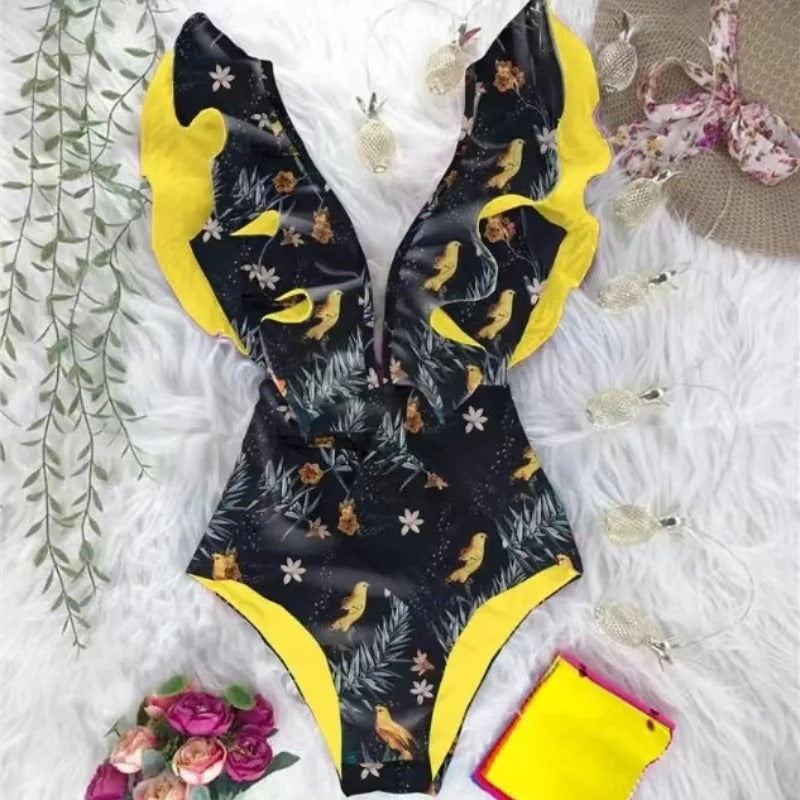 Maillot de bain à volants imprimé floral pour femmes