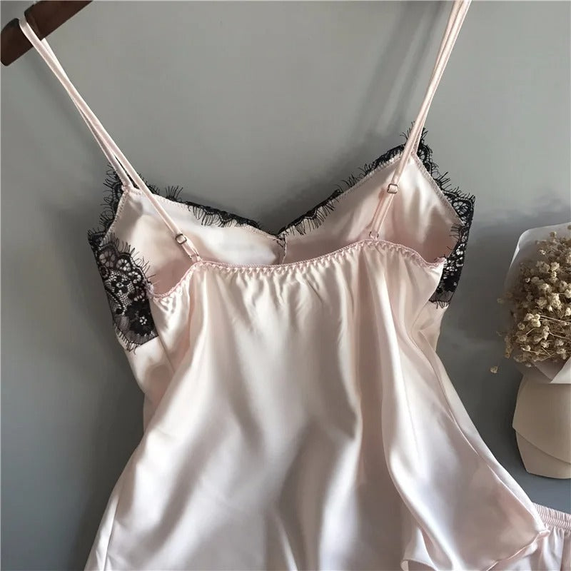Ensemble de pyjamas en satin à col en V pour femmes