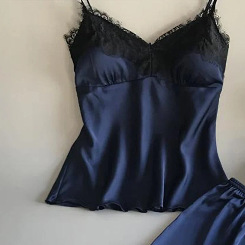 Ensemble de pyjamas en satin à col en V pour femmes