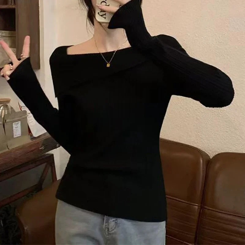 Pull en tricot à épaules dénudées pour femmes