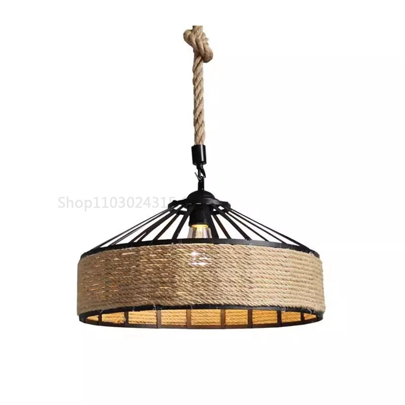 Lampe pendante vintage en corde de chanvre