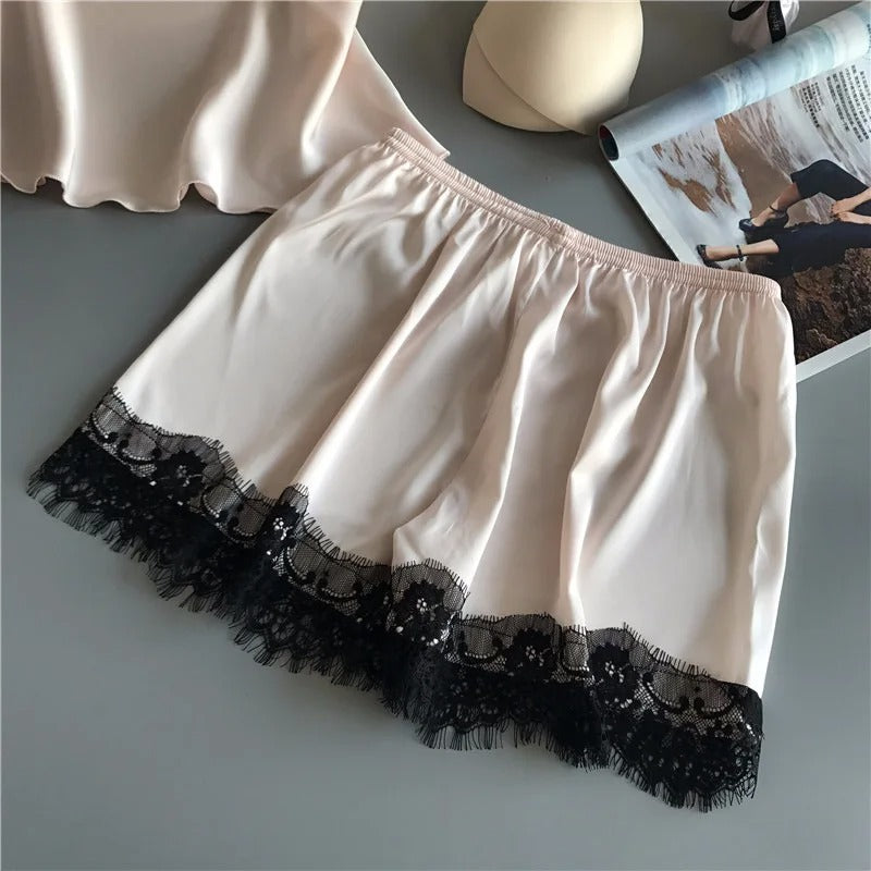 Ensemble de pyjamas en satin à col en V pour femmes