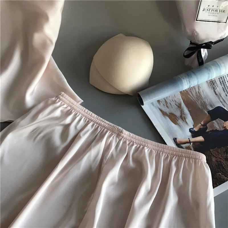 Ensemble de pyjamas en satin à col en V pour femmes