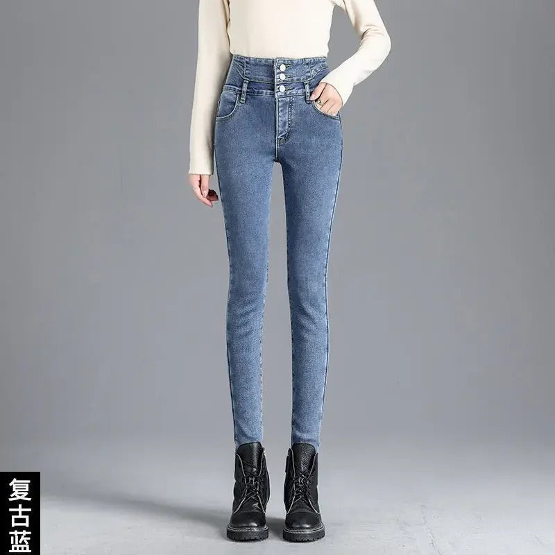 Jeans Skinny Thermique Taille Haute