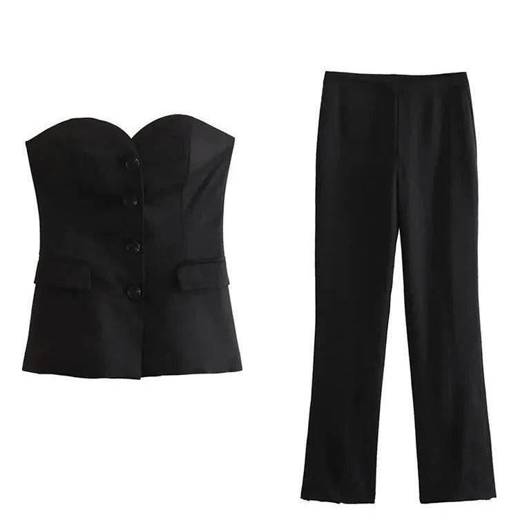 Ensemble tube et pantalon à épaules courtes pour femmes