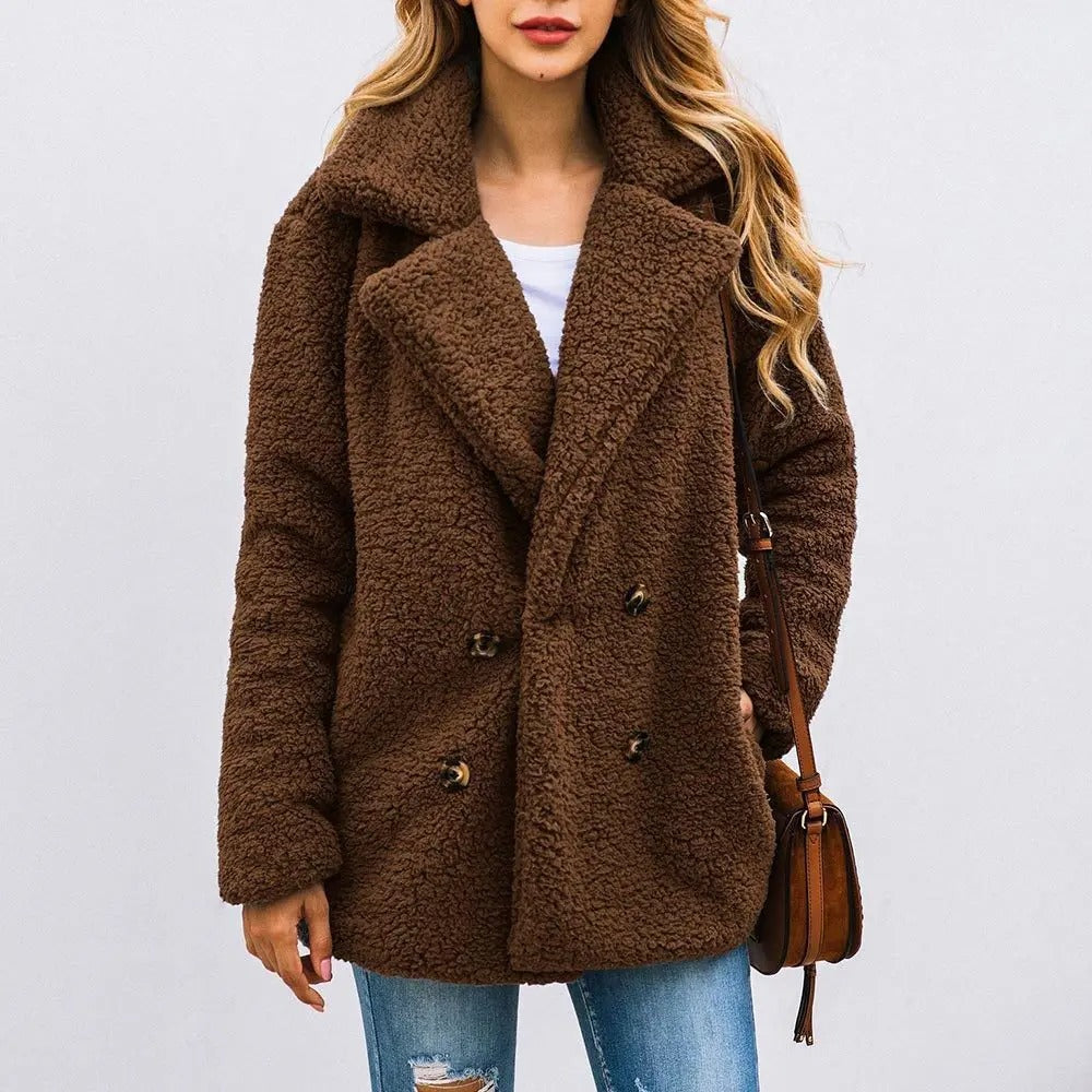 Manteau Teddy à double boutonnage pour femmes