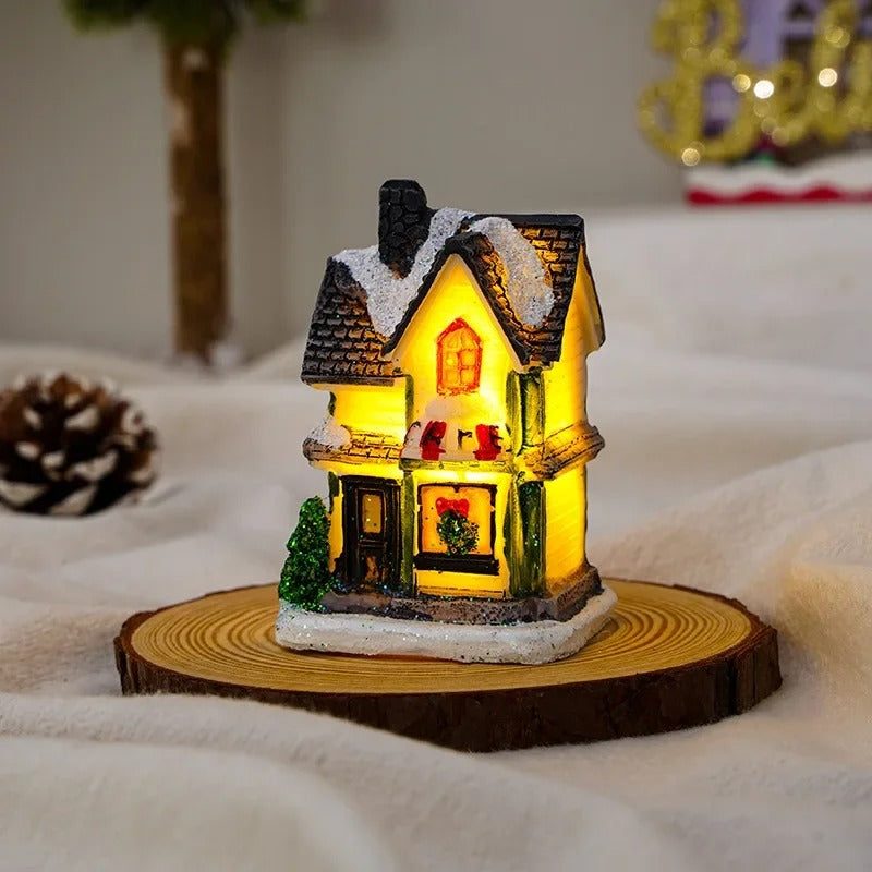 Ensemble de 6 maisons de village à LED pour scène de Noël