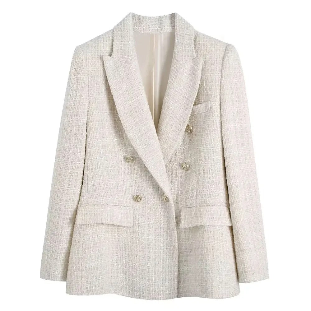 Blazer en tweed à double boutonnage pour femmes
