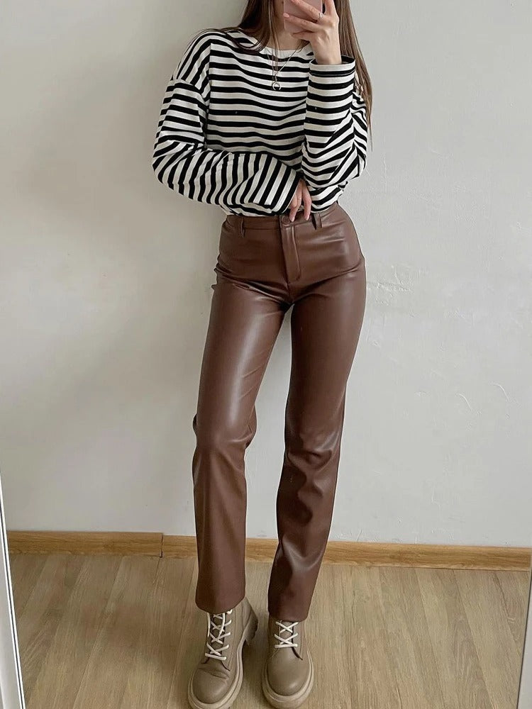 Pantalon classique en cuir pour femmes