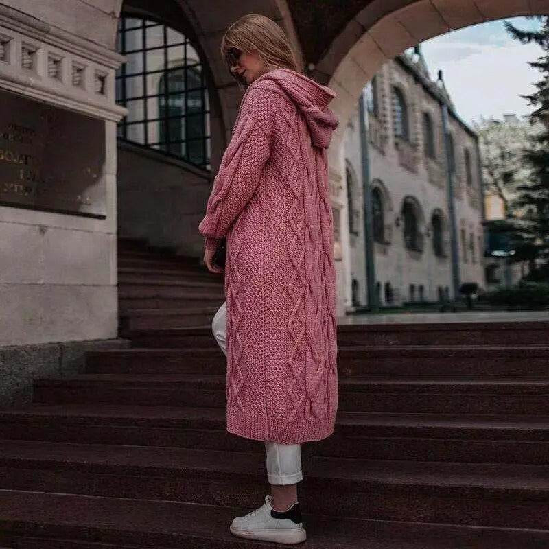 Cardigan à capuche en tricot torsadé pour femmes