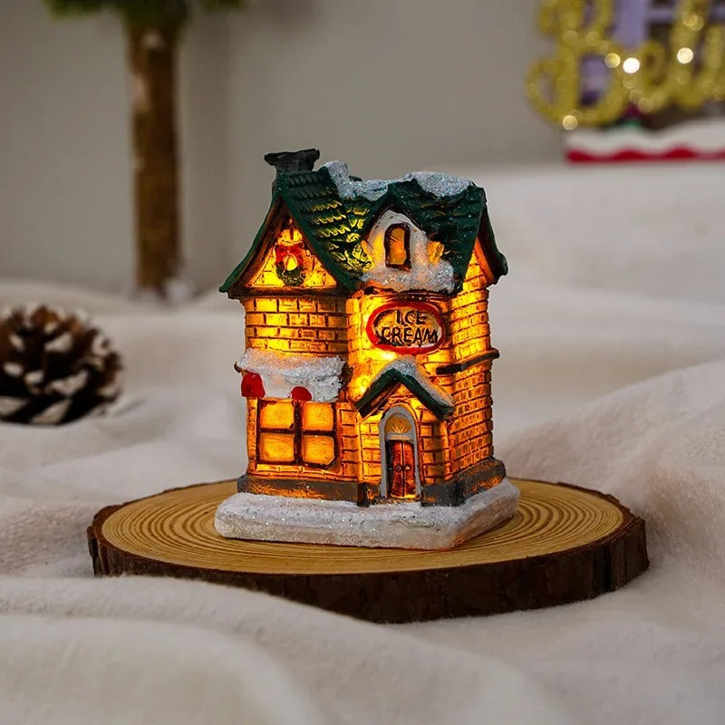 Ensemble de 6 maisons de village à LED pour scène de Noël