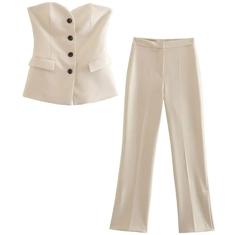 Ensemble tube et pantalon à épaules courtes pour femmes